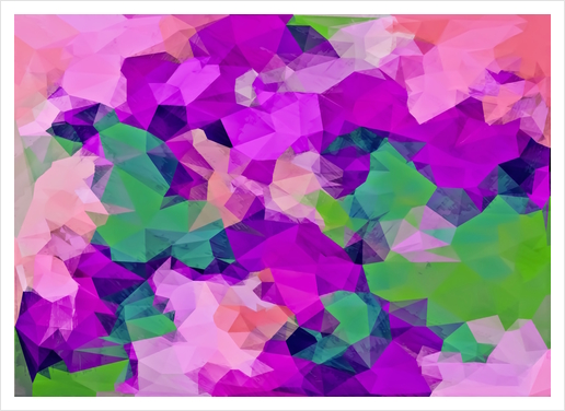 psychedelic geometric polygon pattern abstract in pink purple green Art Print by Timmy333