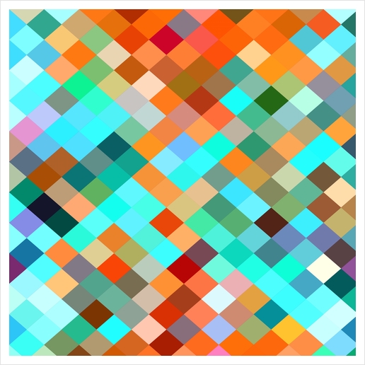 geometric square pixel pattern abstract in blue orange yellow brown green Art Print by Timmy333