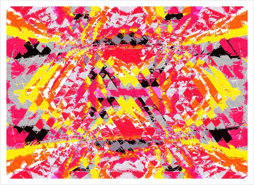 psychedelic geometric abstract pattern in red yellow black Art Print by Timmy333