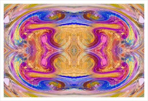 psychedelic geometric symmetry abstract pattern in pink yellow blue Art Print by Timmy333