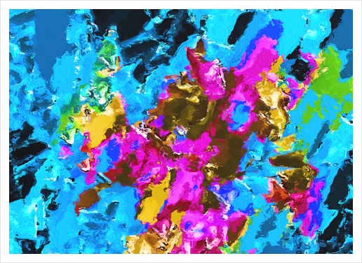 psychedelic splash painting abstract texture in blue pink yellow brown green Art Print by Timmy333