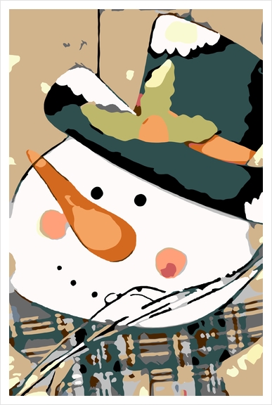 drawing snowman doll with hat and snow Art Print by Timmy333