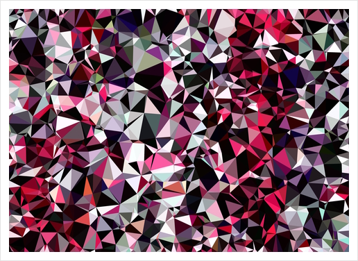 geometric triangle polygon pattern abstract in red pink black Art Print by Timmy333