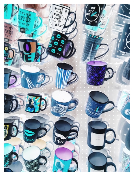 colorful mugs hanging on the white wall Art Print by Timmy333