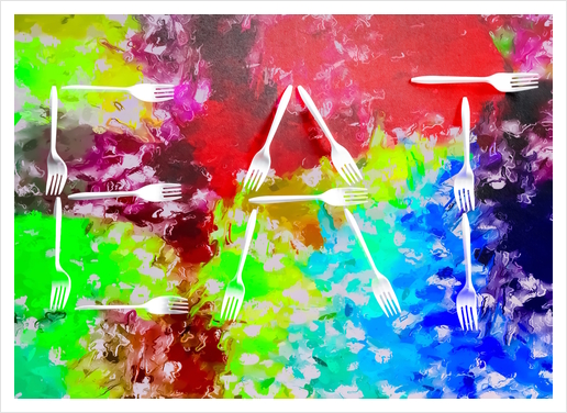 EAT alphabet by fork with colorful painting abstract background Art Print by Timmy333