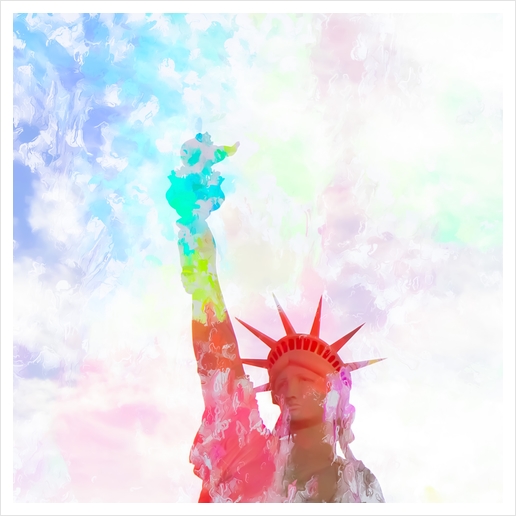 Statue of Liberty with colorful painting abstract background in red pink blue yellow Art Print by Timmy333