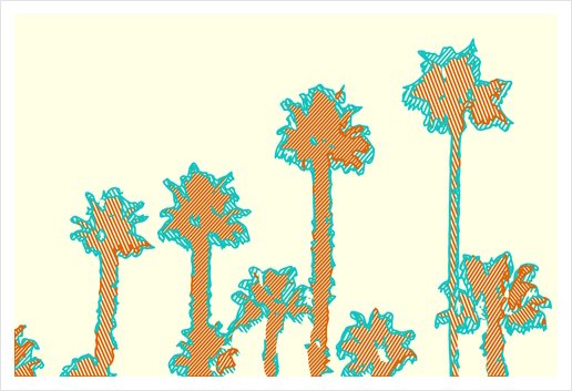 brown and blue palm trees with yellow background Art Print by Timmy333