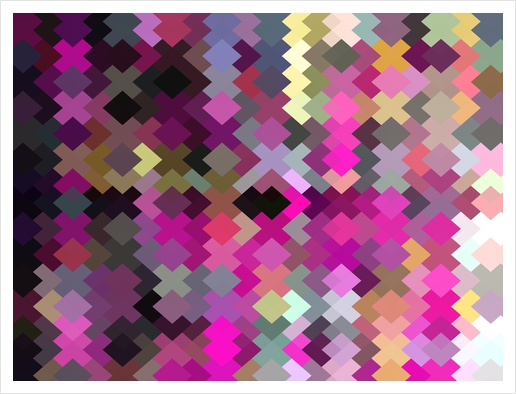 geometric square pixel pattern abstract in purple pink yellow Art Print by Timmy333