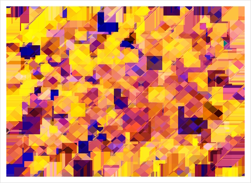 geometric square pixel pattern abstract in yellow blue brown Art Print by Timmy333