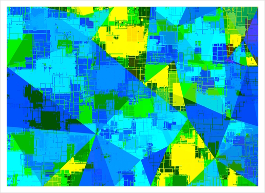 geometric triangle pattern abstract in blue yellow green Art Print by Timmy333