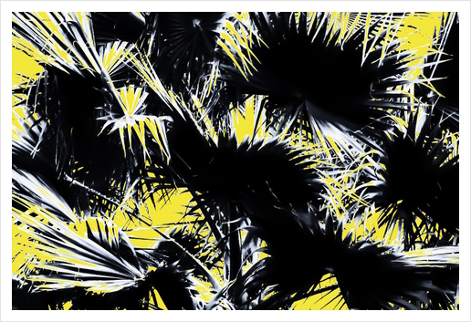 black and white palm leaves with yellow background Art Print by Timmy333