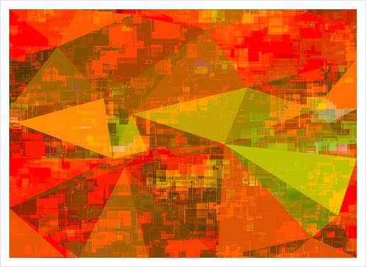 psychedelic geometric triangle pattern abstract with painting abstract background in green brown orange Art Print by Timmy333