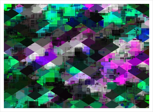 psychedelic square pixel pattern abstract background in green pink blue Art Print by Timmy333