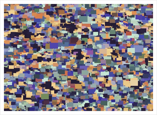 vintage geometric square pixel pattern abstract in purple blue brown Art Print by Timmy333