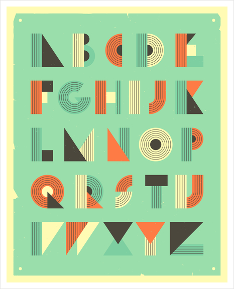 RETRO ALPHABET - BLUE Art Print by Jazzberry Blue