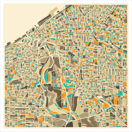 CLEVELAND MAP 1 Art Print by Jazzberry Blue