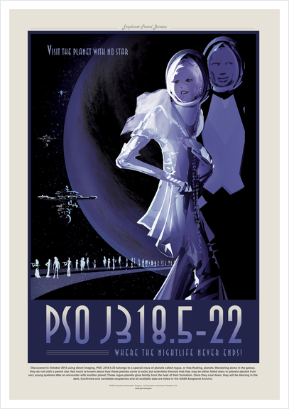 PSO J318.5-22 - Visit the Planet with No Star, Where the Nightlife Never Ends - NASA JPL Space Tourism Poster Art Print by Space Travel