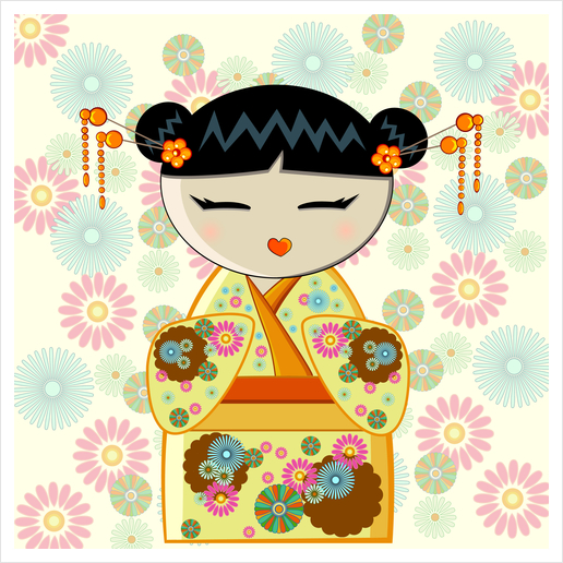 Yellow kokeshi Art Print by PIEL Design