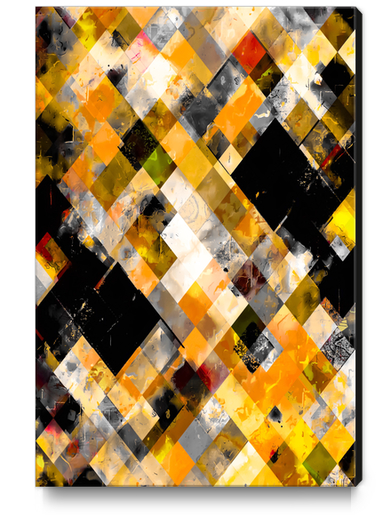 geometric pixel square pattern abstract art in orange brown yellow black Canvas Print by Timmy333