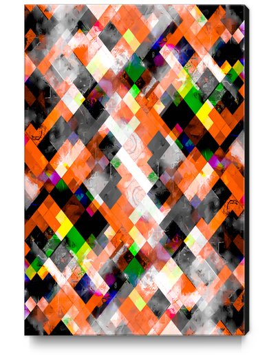 geometric pixel square pattern abstract in orange yellow green Canvas Print by Timmy333