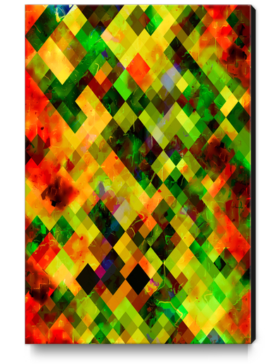 geometric pixel square pattern abstract background in green yellow brown Canvas Print by Timmy333