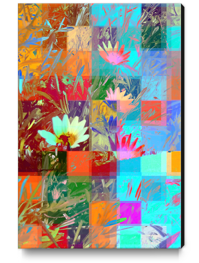 colorful blooming flowers with geometric pixel abstract Canvas Print by Timmy333