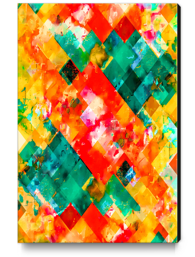 geometric pixel square pattern abstract in orange green red Canvas Print by Timmy333