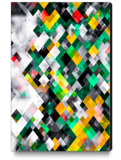 geometric square pixel pattern abstract background in green yellow black Canvas Print by Timmy333