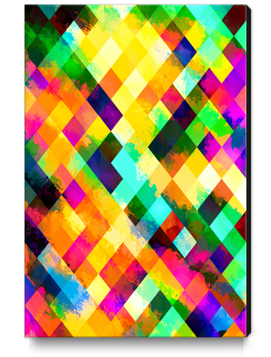 geometric square pixel pattern abstract background in yellow blue green pink orange Canvas Print by Timmy333