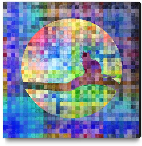 Cat In A Digital Moon Canvas Print by Vic Storia