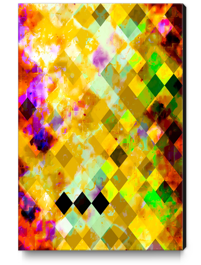 geometric pixel square pattern abstract background in yellow green brown purple Canvas Print by Timmy333