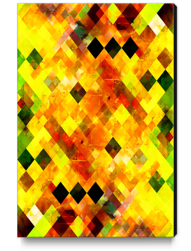 geometric pixel square pattern abstract background in yellow brown green Canvas Print by Timmy333