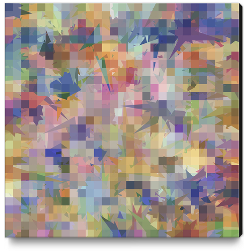 geometric square pixel and triangle pattern abstract in blue pink yellow Canvas Print by Timmy333