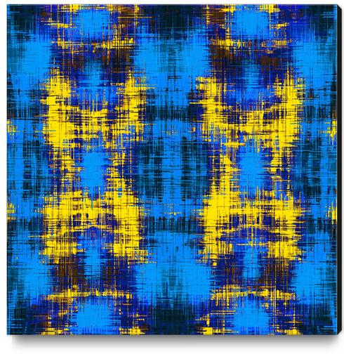 geometric plaid pattern painting abstract in blue yellow and black Canvas Print by Timmy333