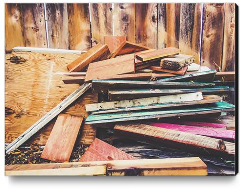 stack of wood with wooden fence background Canvas Print by Timmy333