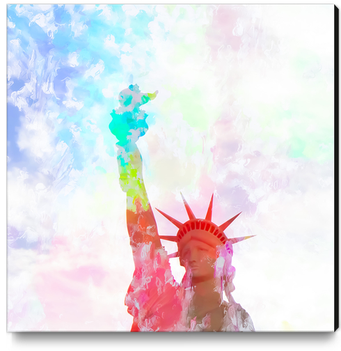 Statue of Liberty with colorful painting abstract background in red pink blue yellow Canvas Print by Timmy333