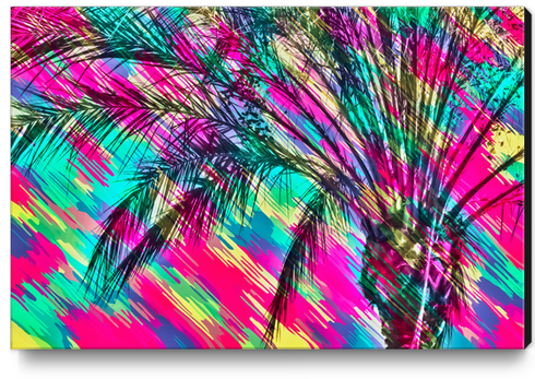 palm tree with colorful abstract background in pink green yellow blue Canvas Print by Timmy333