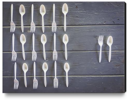 spoons and forks on the wooden table Canvas Print by Timmy333