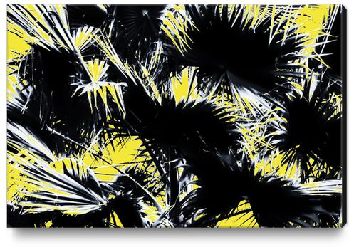 black and white palm leaves with yellow background Canvas Print by Timmy333