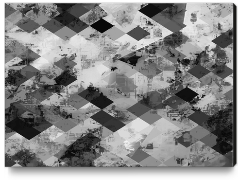 psychedelic geometric square pixel pattern abstract background in black and white Canvas Print by Timmy333