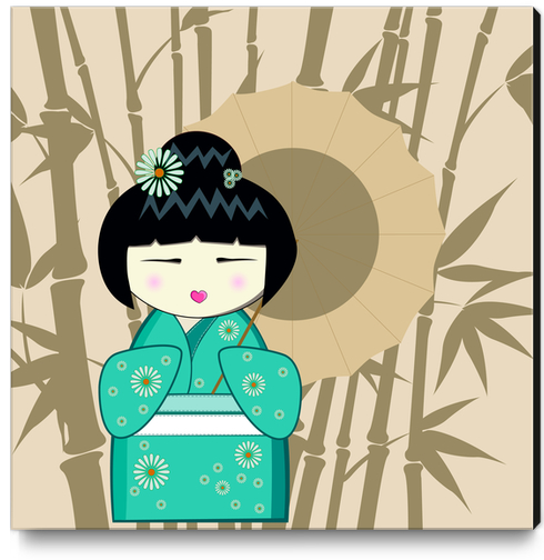 Brown umbrella kokeshi Canvas Print by PIEL Design