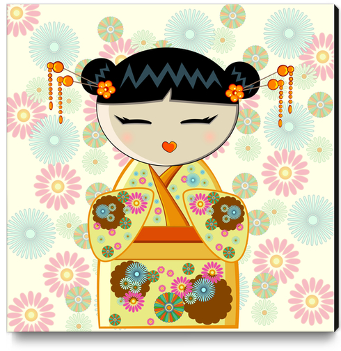 Yellow kokeshi Canvas Print by PIEL Design