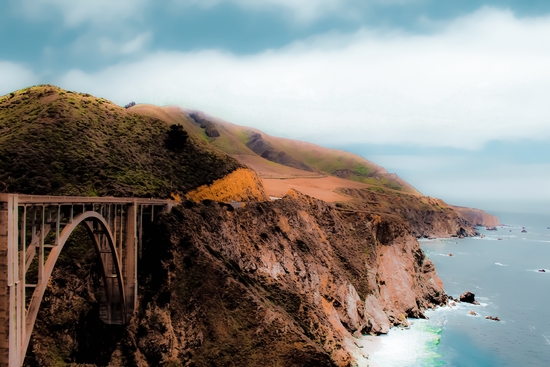 bridge with green mountain and ocean view at Bixby Bridge, Big Sur, California, USA by Timmy333