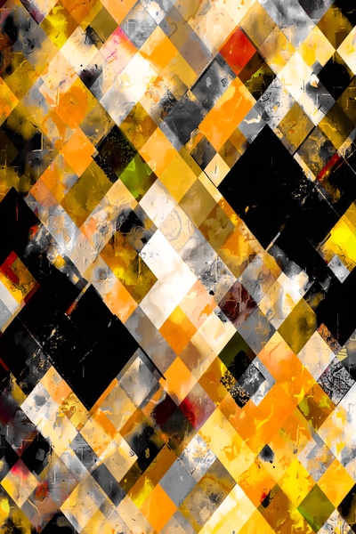 geometric pixel square pattern abstract art in orange brown yellow black by Timmy333