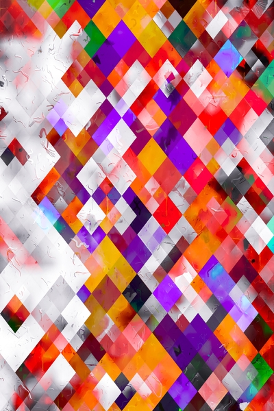 colorful geometric square pixel pattern abstract art in orange red purple by Timmy333