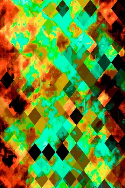 geometric pixel square pattern abstract art in green and brown by Timmy333