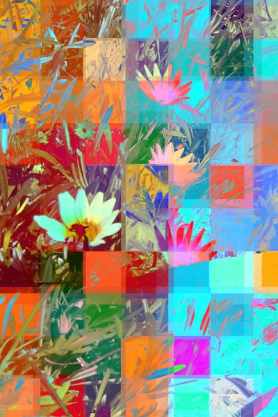 colorful blooming flowers with geometric pixel abstract by Timmy333