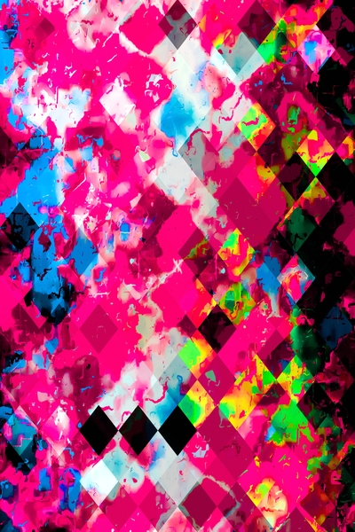 geometric square pixel pattern abstract in pink blue yellow by Timmy333