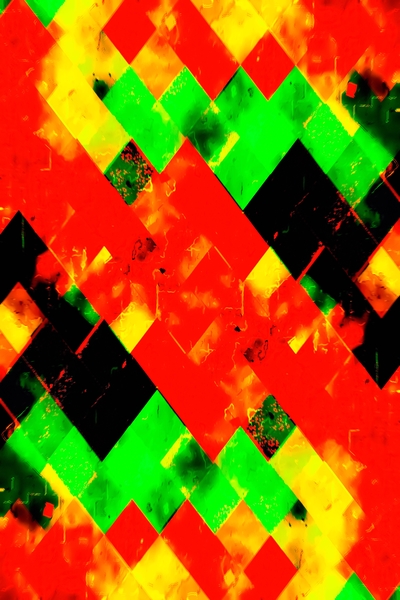 geometric pixel square pattern abstract in red green yellow by Timmy333