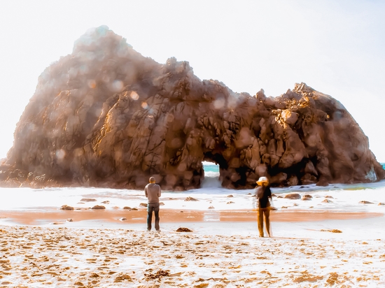 Big stone and sandy beach at Pfeiffer beach, Big Sur, California, USA by Timmy333